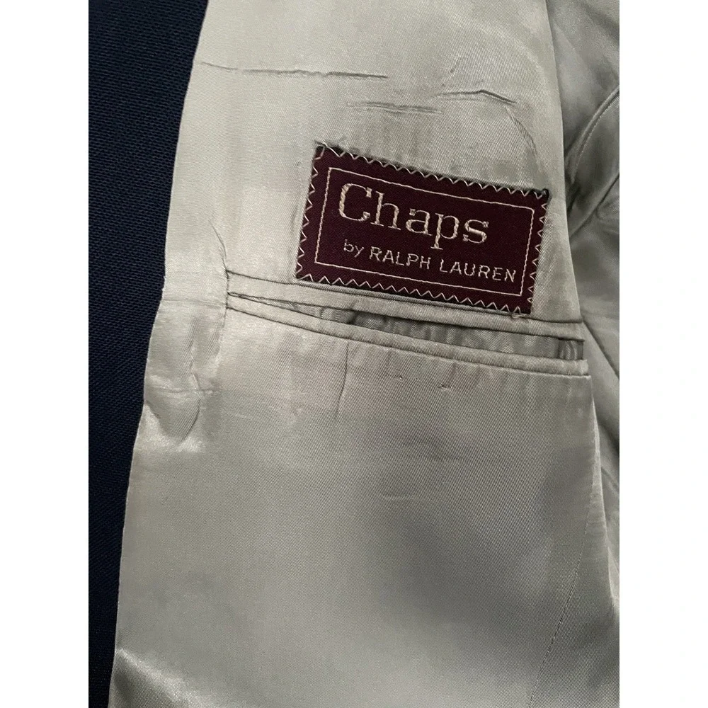 Chaps Ralph Lauren Vtg Wool Blazer 40R‎ Black Gold Button Jacket London Shop